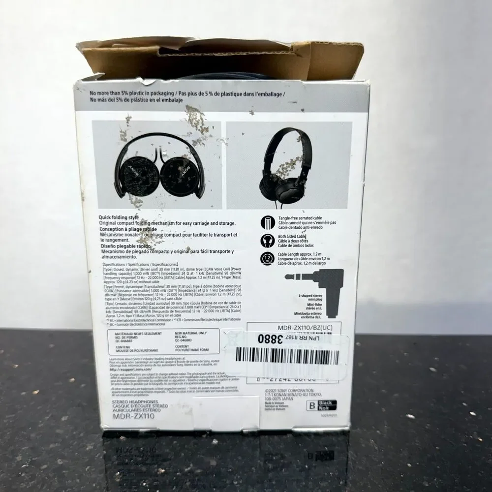 Sony MDR-ZX110 Stereo Over-Head Headphones Compact Folding‎ Black